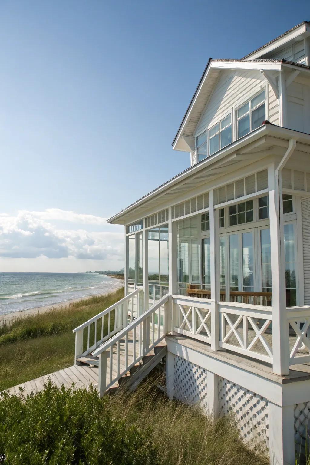 A beach white summer house creates a refreshing coastal atmosphere.