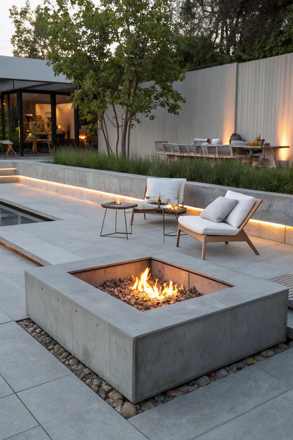 Sleek and modern: a minimalist recessed fire pit.