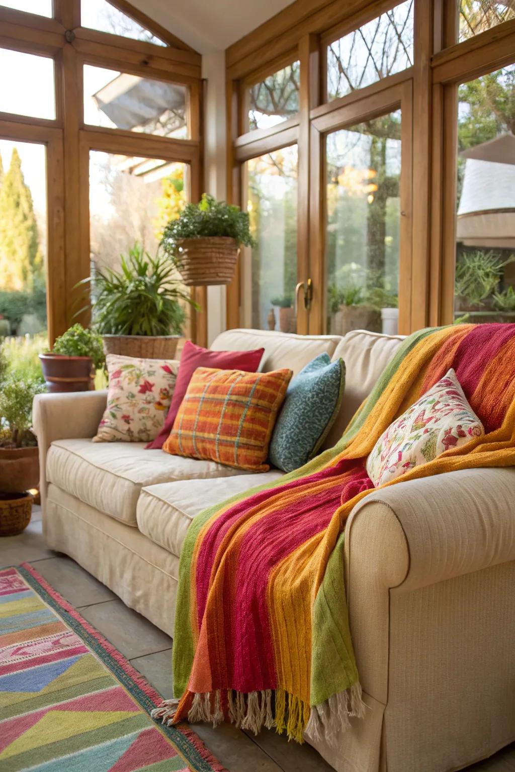 Combined materials add comfort and flair to this sunroom setup.