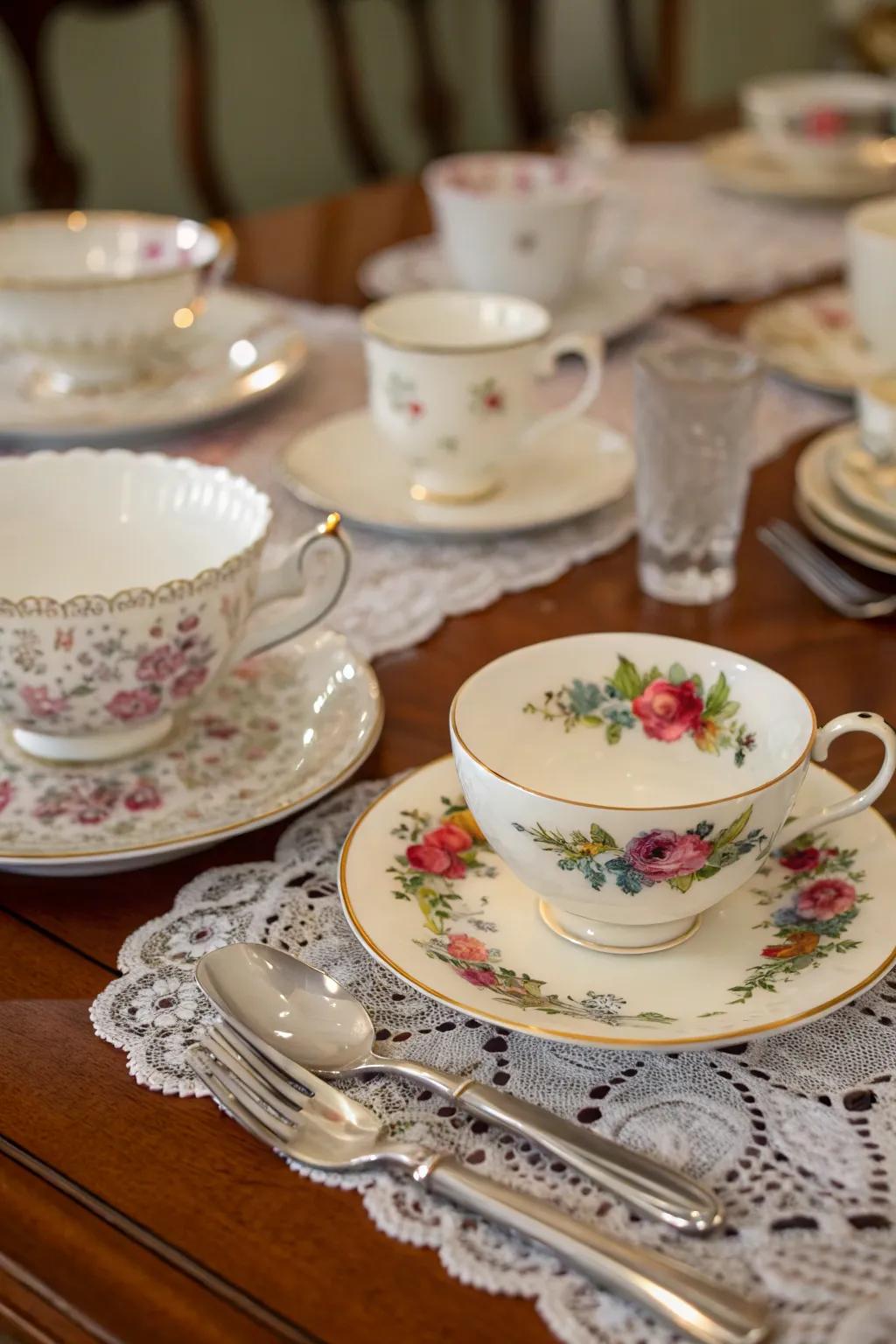 Vintage china lends timeless elegance to your tea party table.