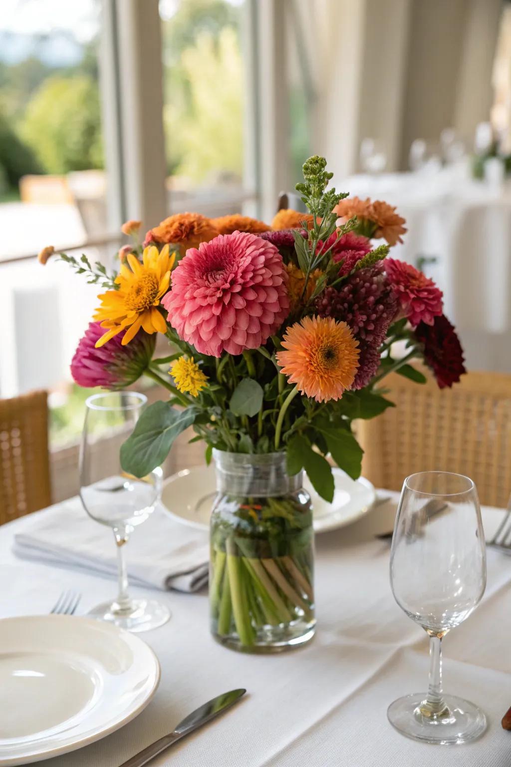 Lively flower decorations bring refinement to every table arrangement.