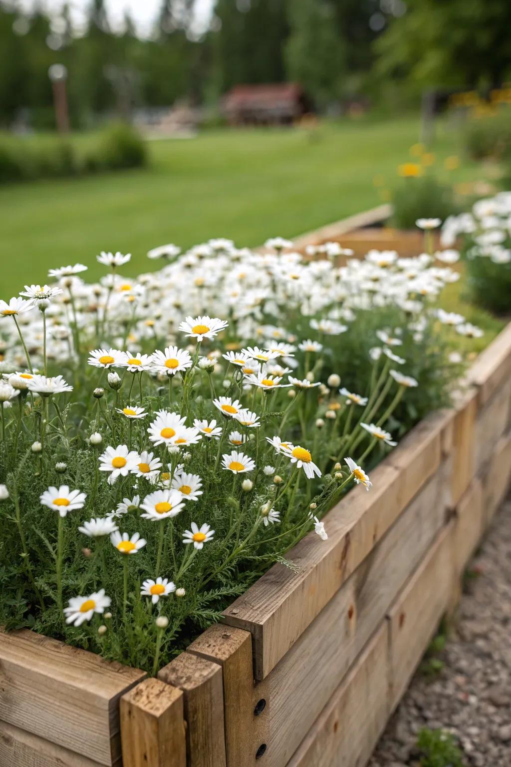 Chamomile blossoms in peak bloom, enticing you to take a moment for calm and tranquility.