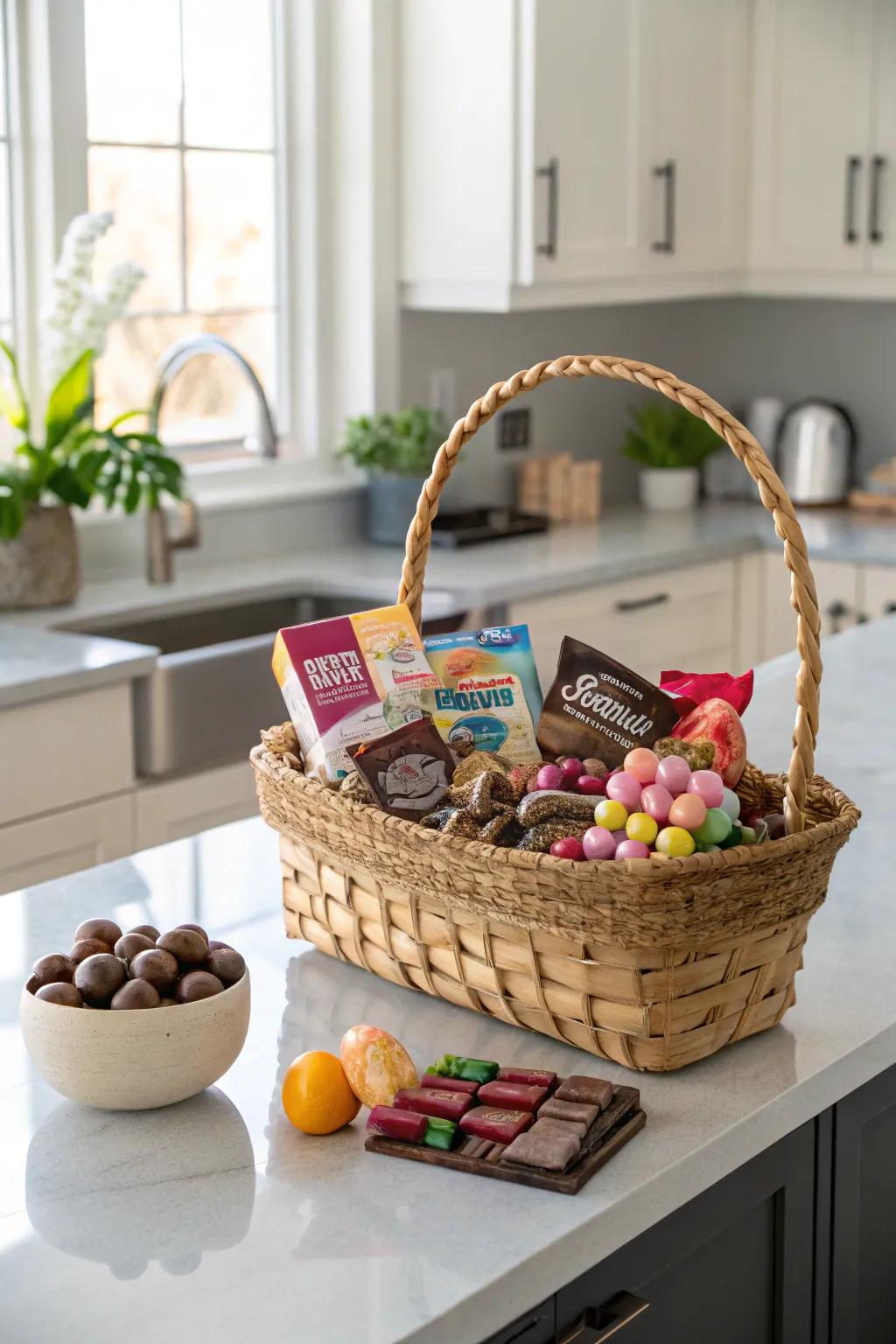 Make your teen happy with a basket filled with gourmet snacks.