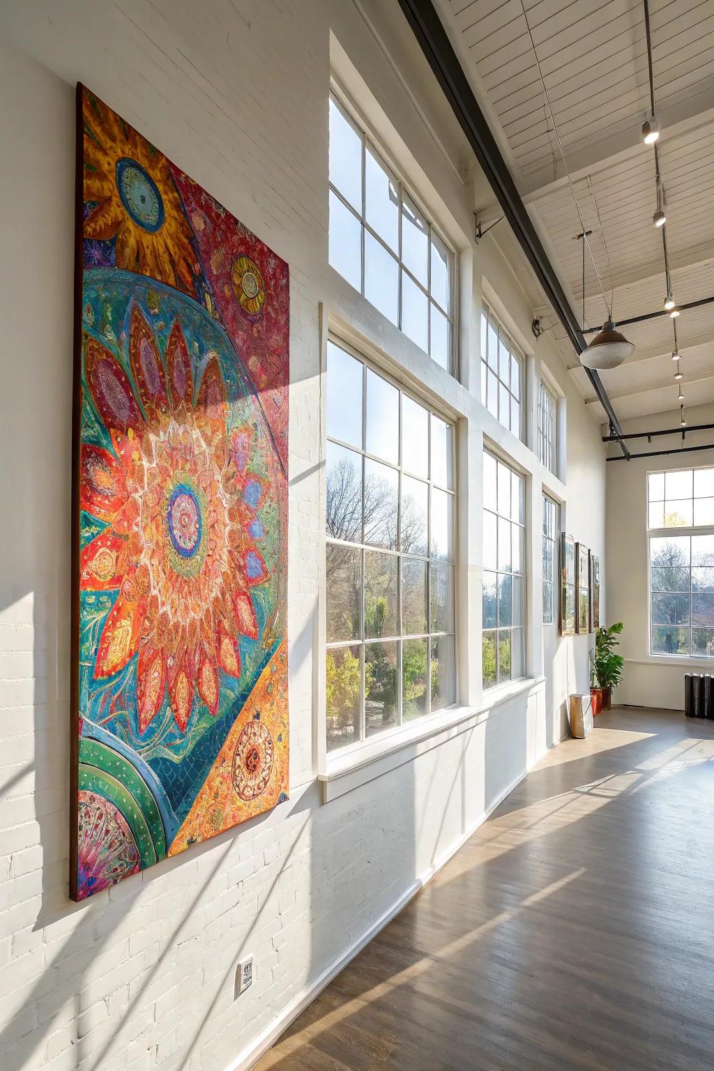 A vibrant and imaginative abstract sculpted painting is ideal for a lively studio area.