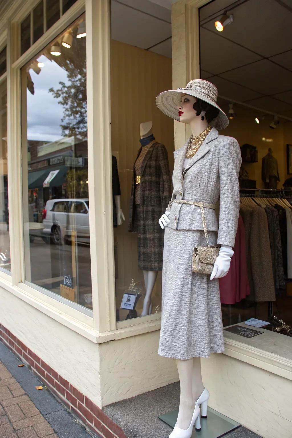 A figure showing off a carefully chosen classic outfit.