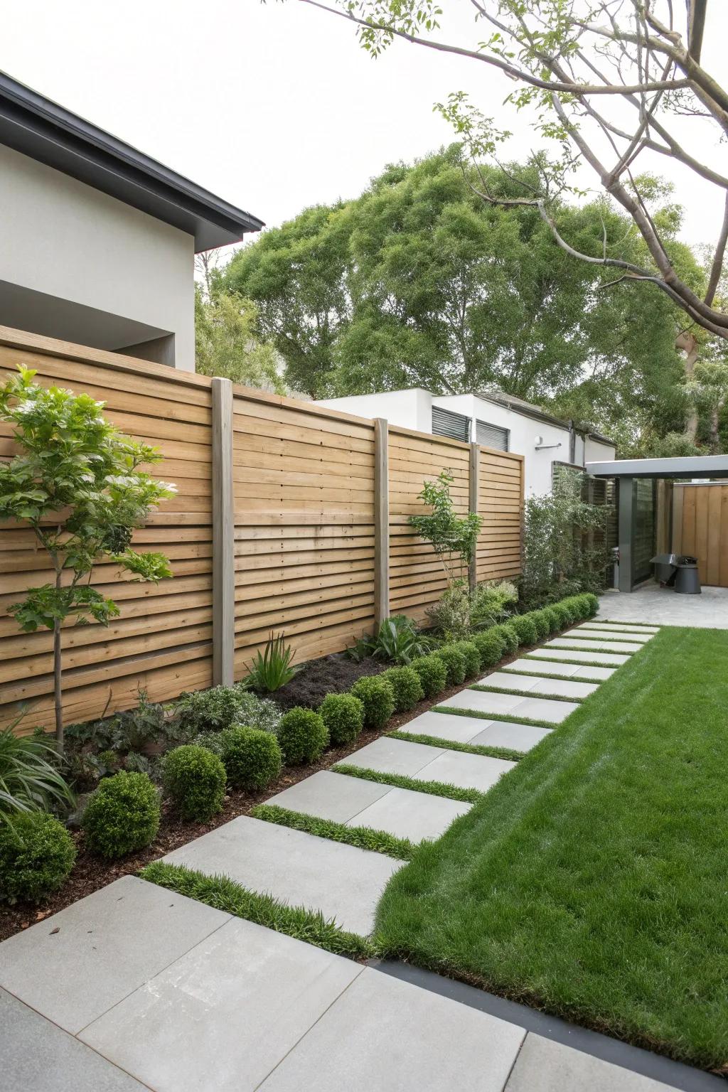 Horizontal slats bring a modern touch to your outdoor space.