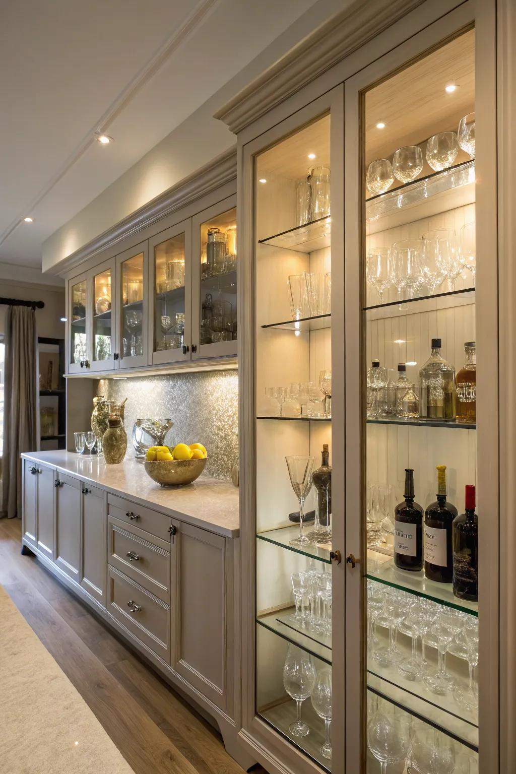Glass-front cabinets give a streamlined, contemporary look, perfect for displaying your best glassware.