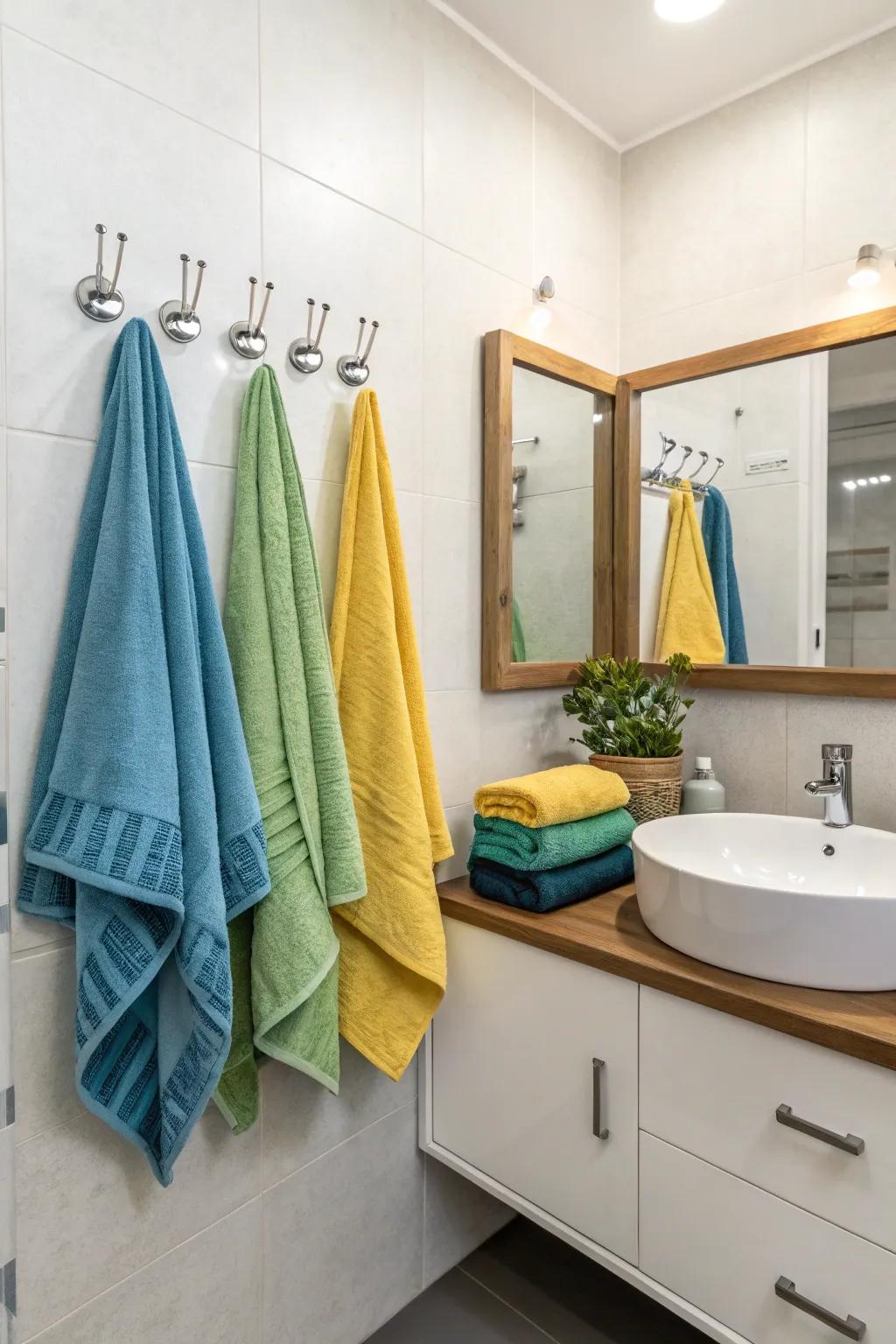 Hooks are a space-efficient solution for hanging towels without compromising on style.