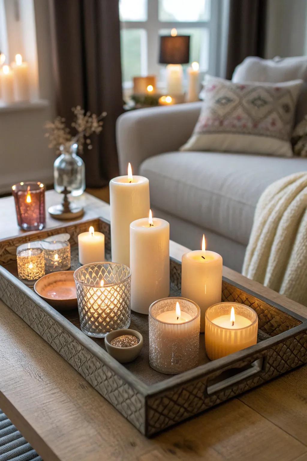 Set a calming mood with an assortment of candles.
