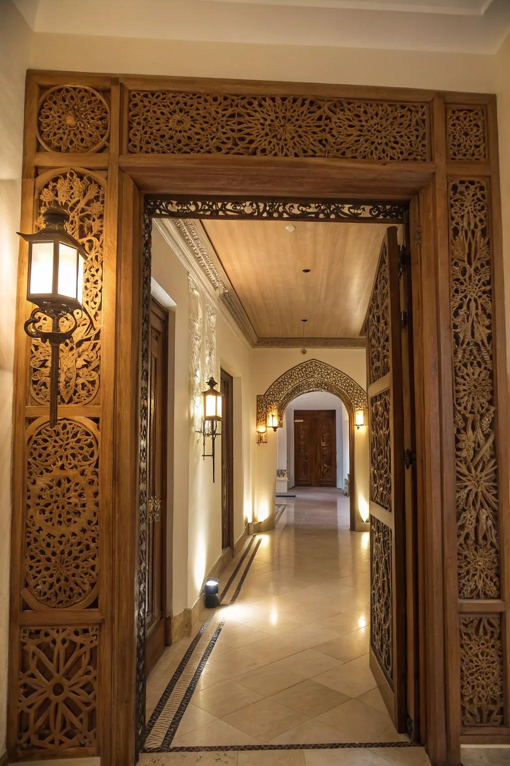 An elegant doorway enhanced with detailed trim.