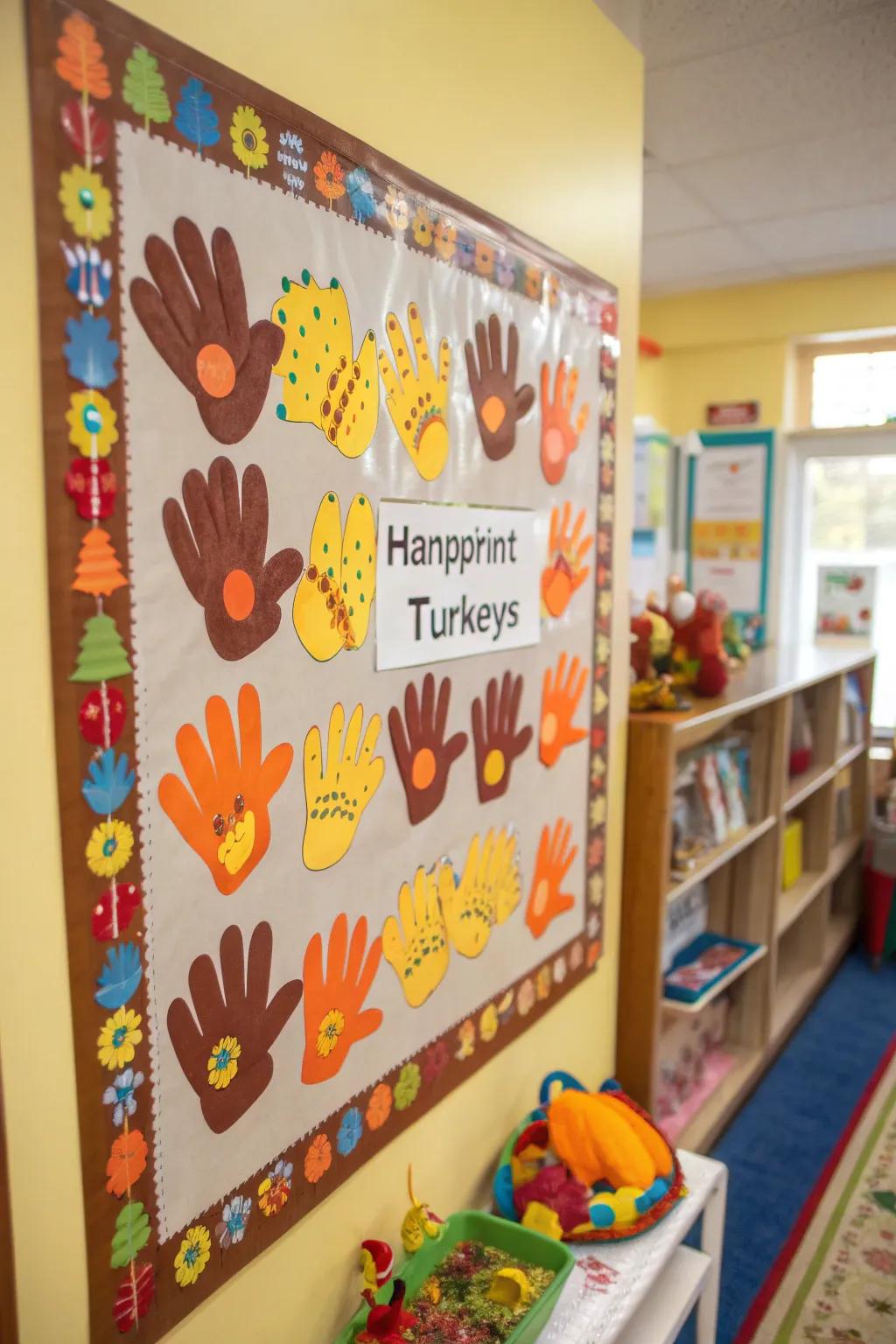 Endearing hand molded turkeys introduce a personal element to the Thanksgiving display.