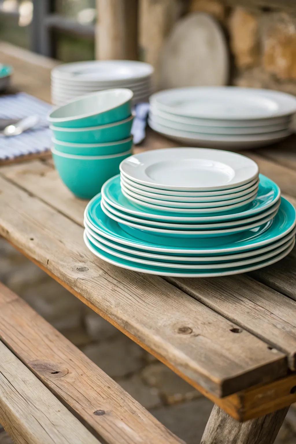 Stacked plates introduce a fun yet refined element to your dining setup.