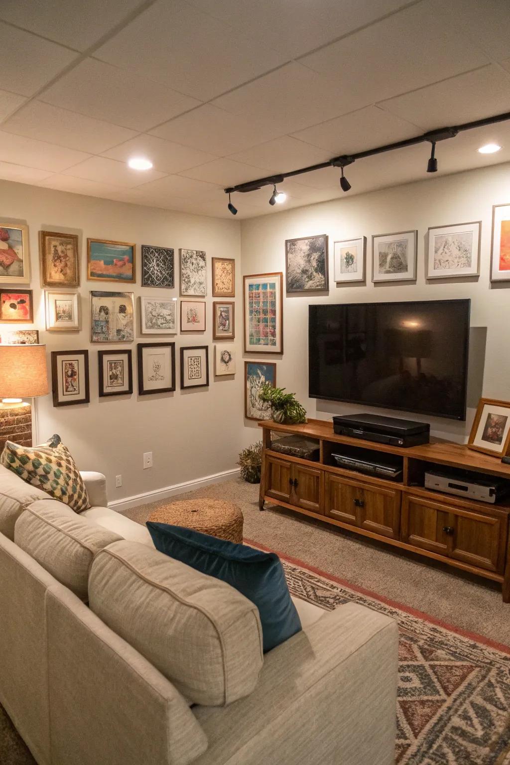Allow your walls to narrate a visual story through thoughtfully arranged art pieces.