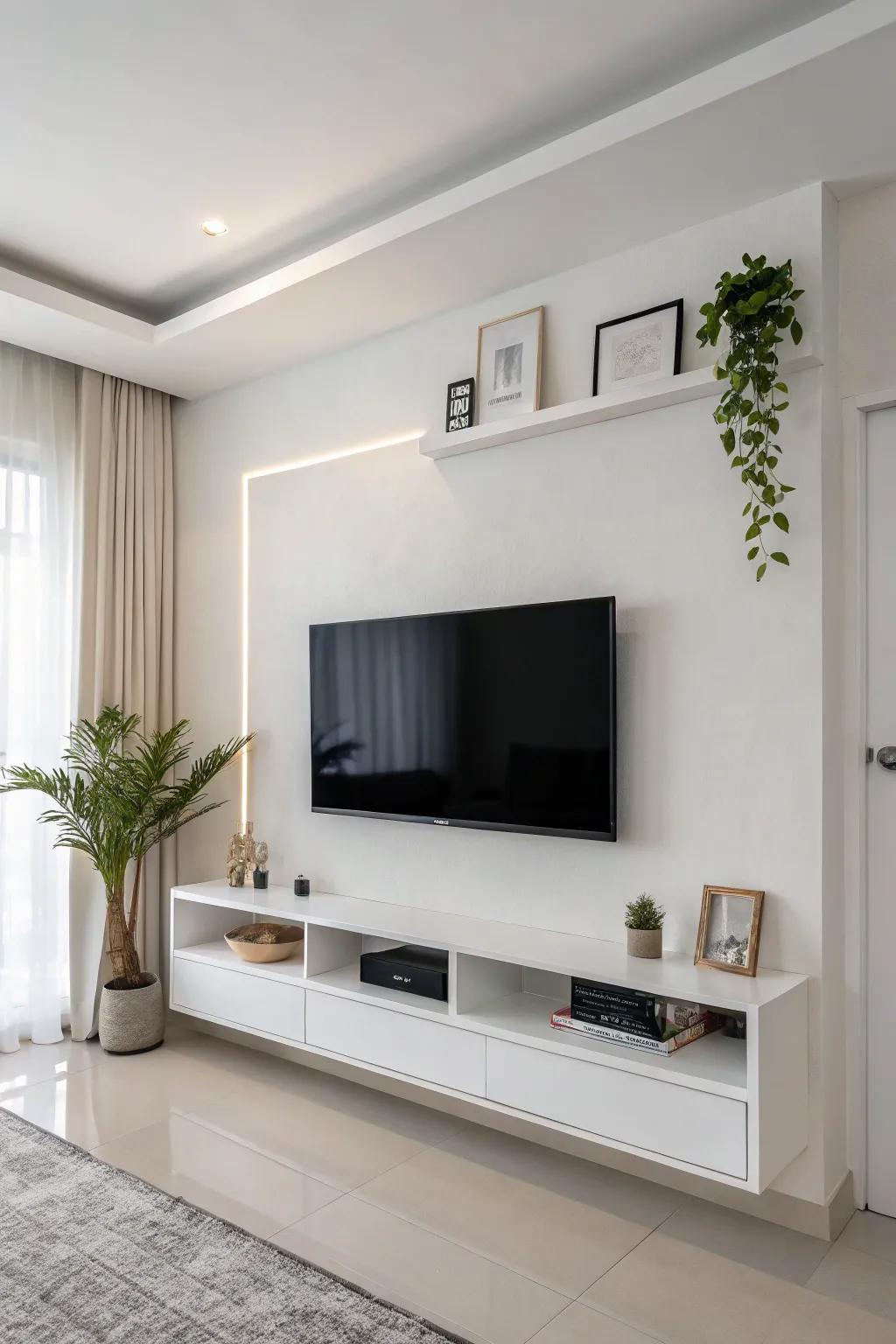 A minimalist TV wall highlighting refinement and simplicity.
