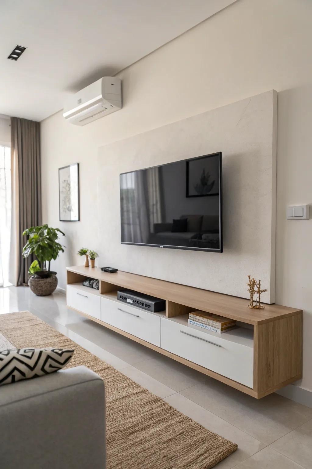 Wall-mounted consoles introduce a contemporary and spacious atmosphere.