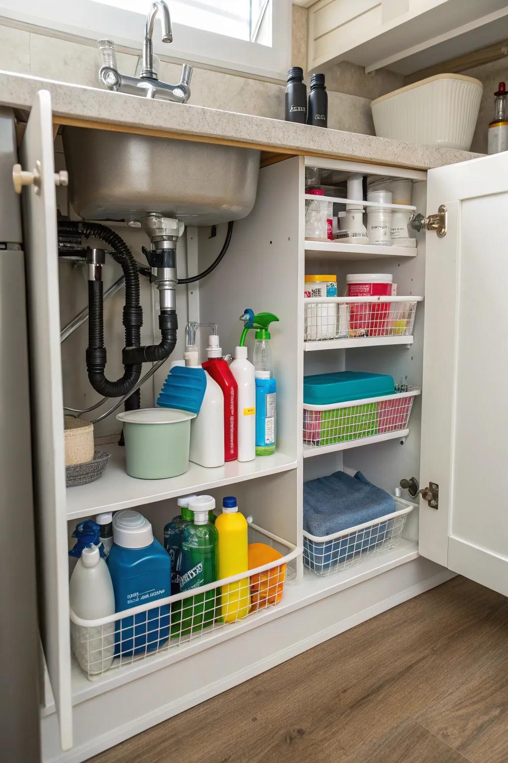 Make the most of vertical space with shelves that stack.