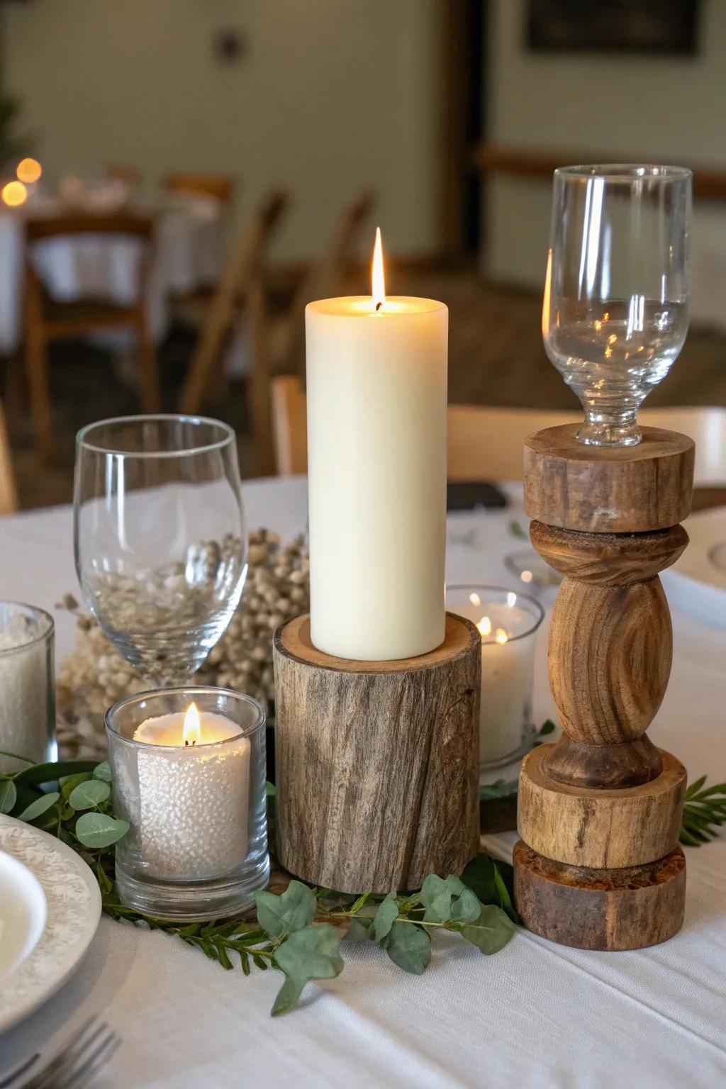 Stylish candle pedestals enhance this unity candle presentation.