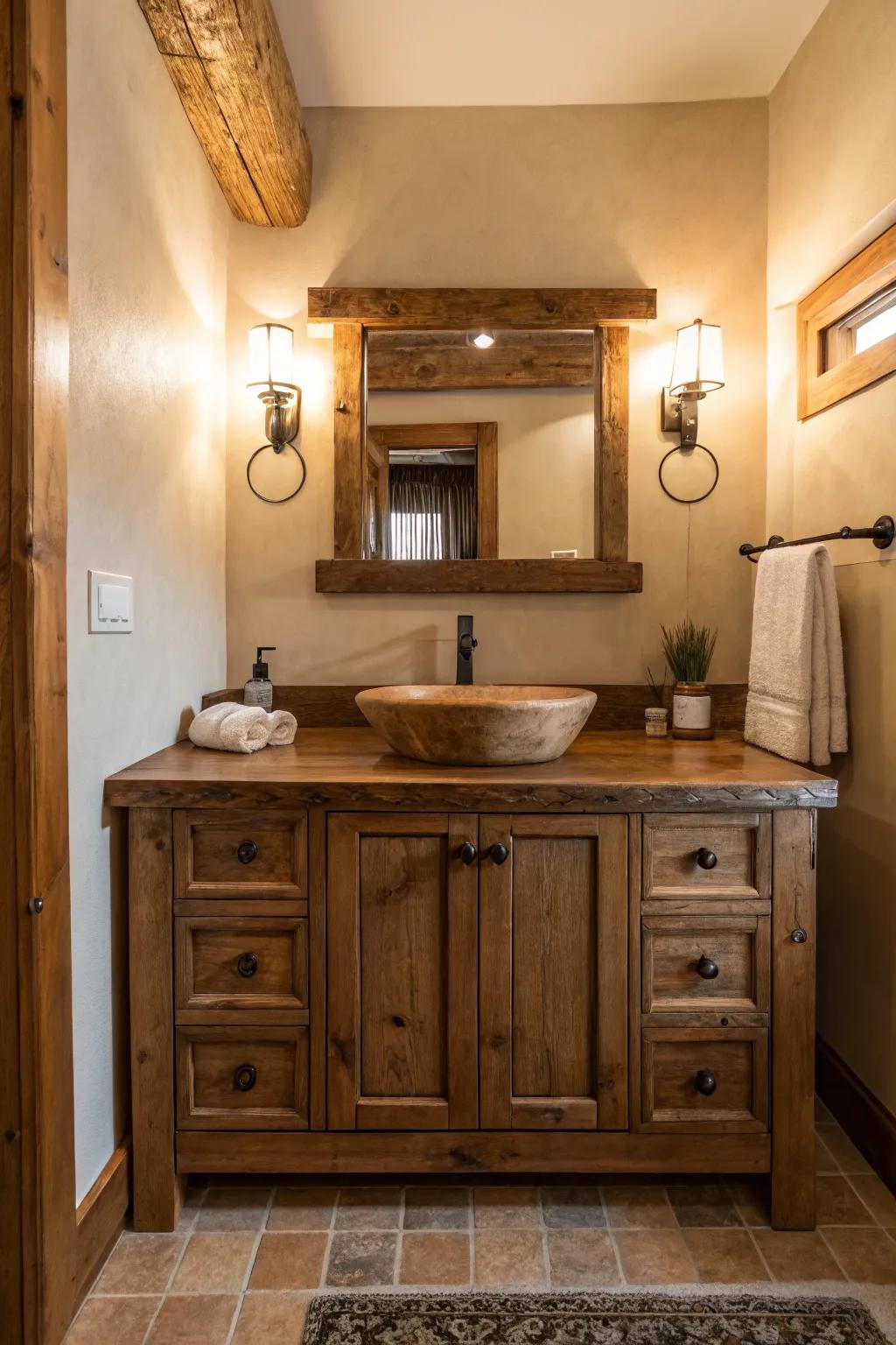 A wood vanity showcasing beautiful natural textures.