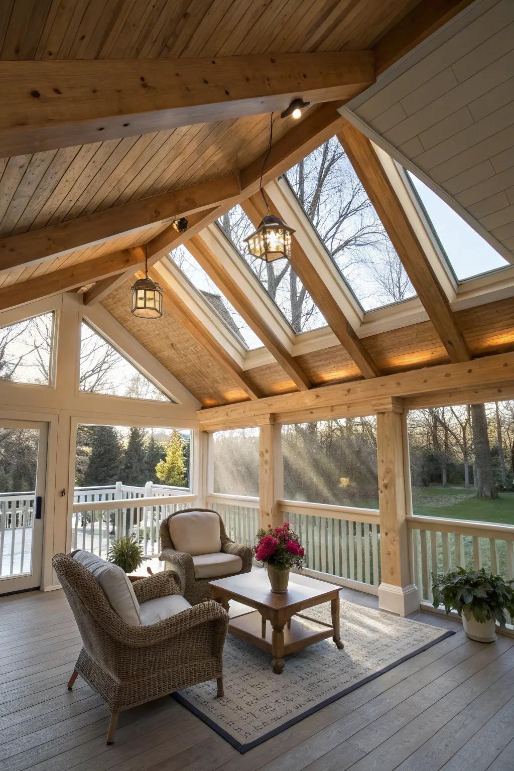 Enhance your porch's brightness by adding skylights.