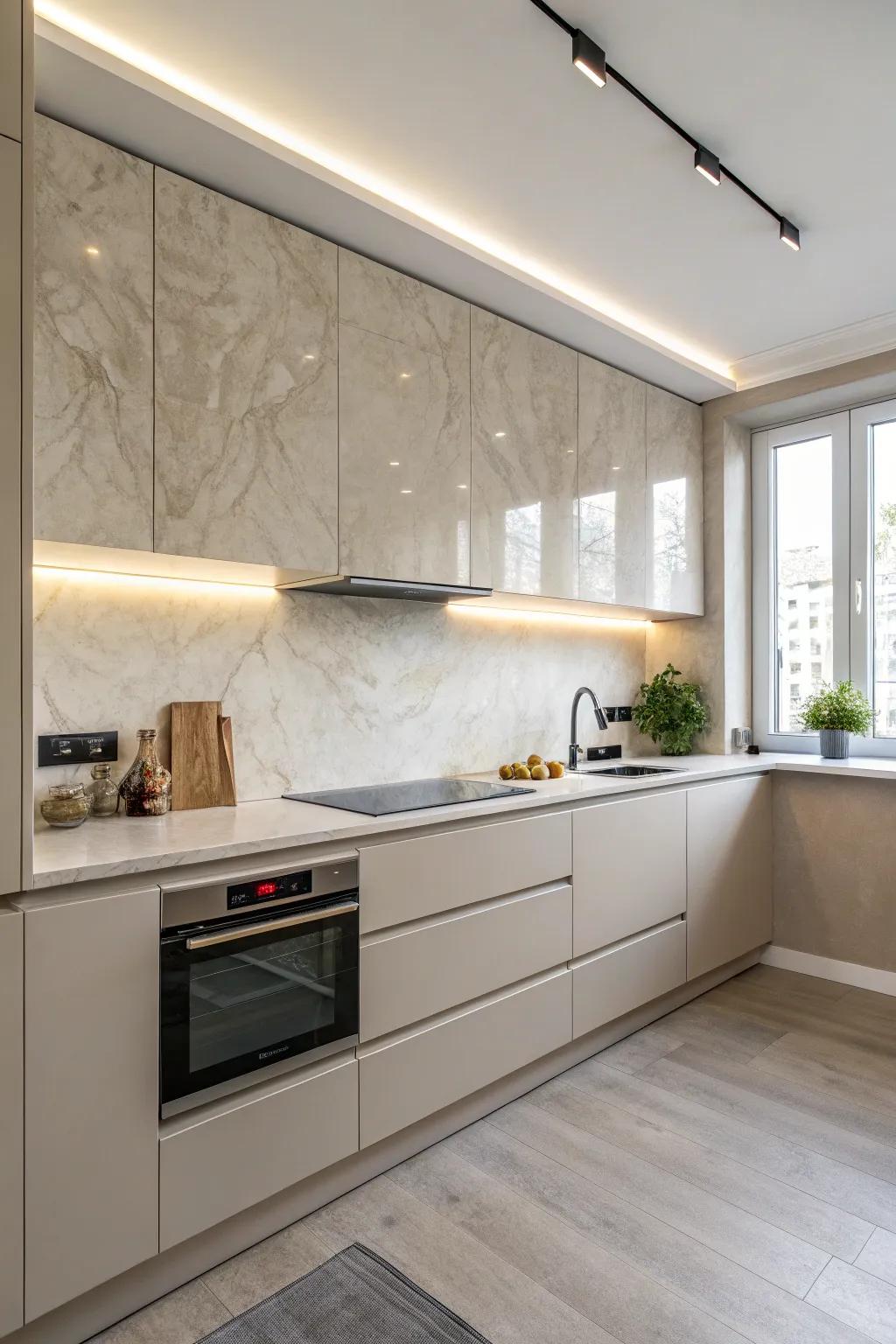A sleek lime-based plaster backsplash contributes elegance to your kitchen.