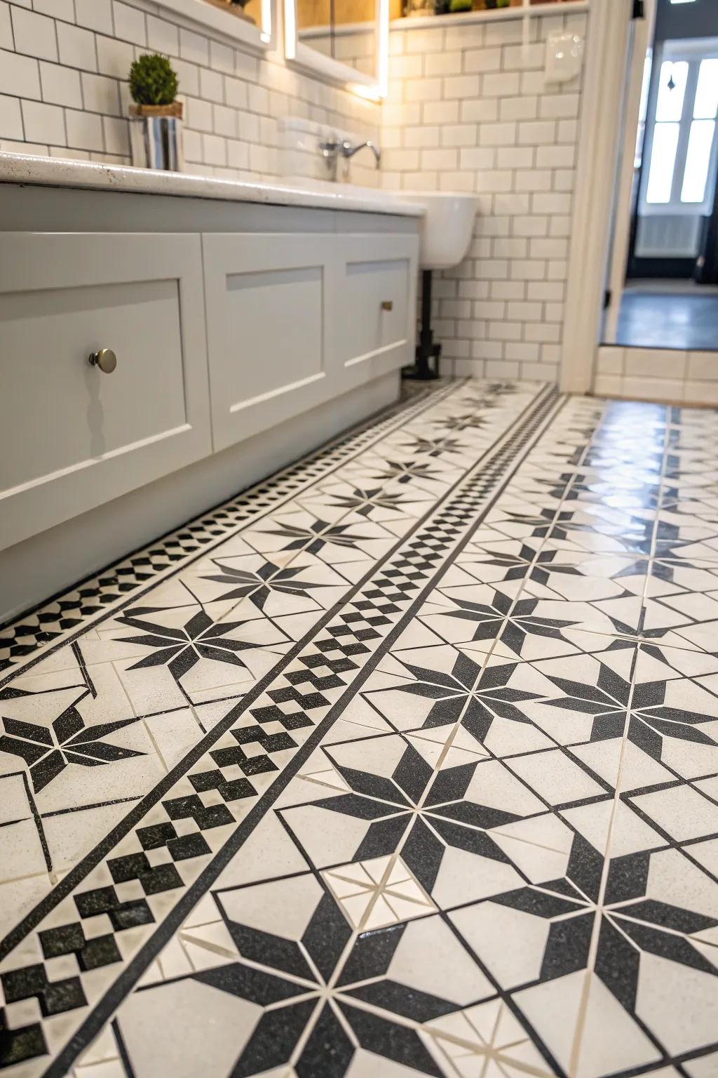 Symmetrical tiles bring an air of Victorian refinement.