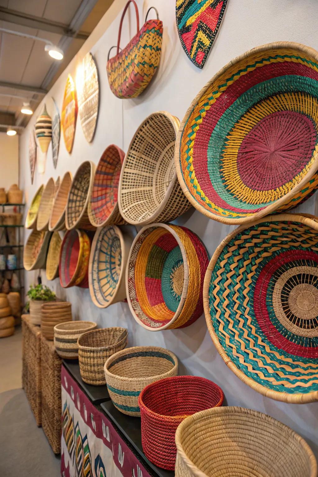 Brighten your space with colorful woven baskets.