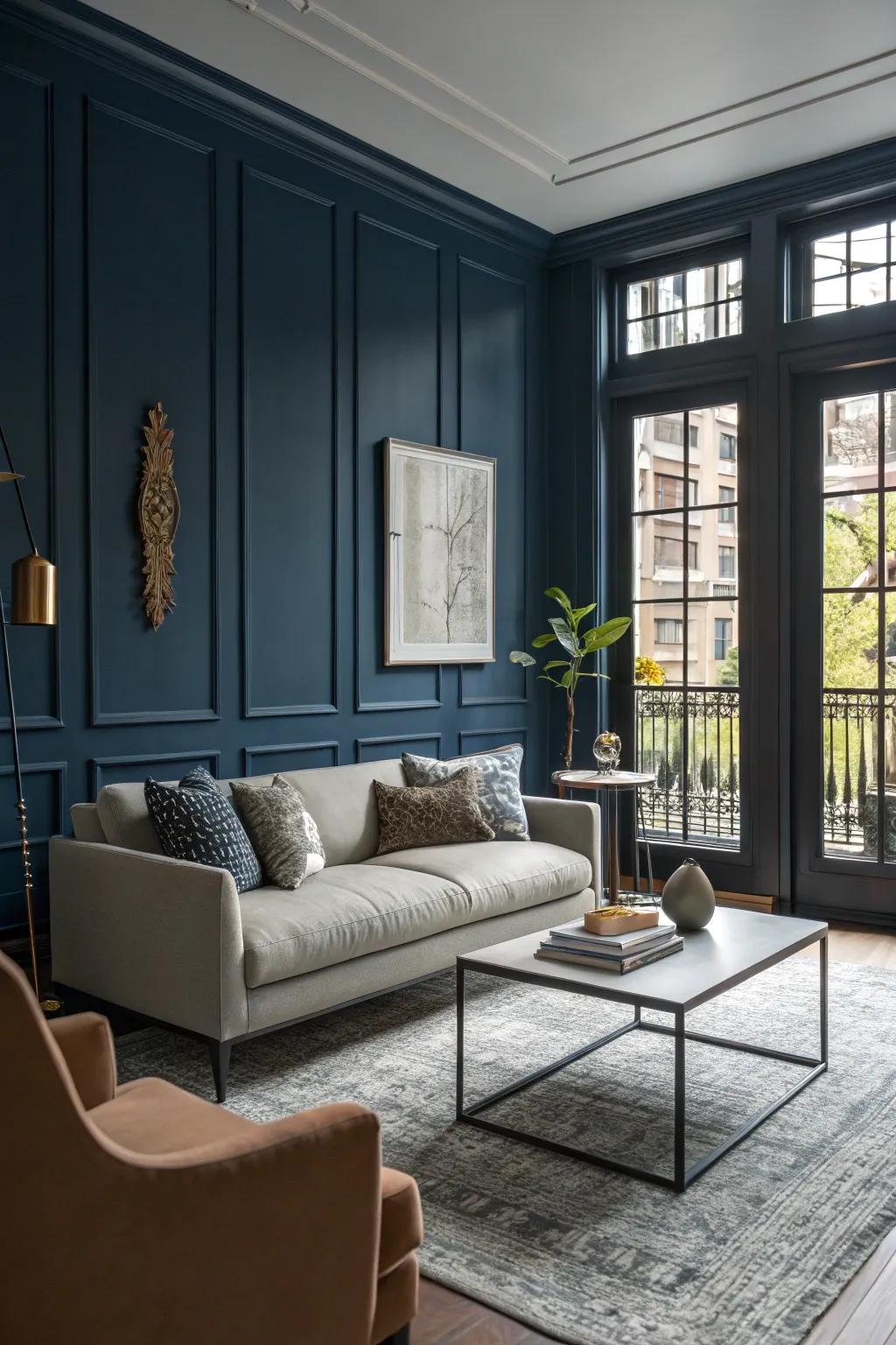Dark walls provide depth and refinement.