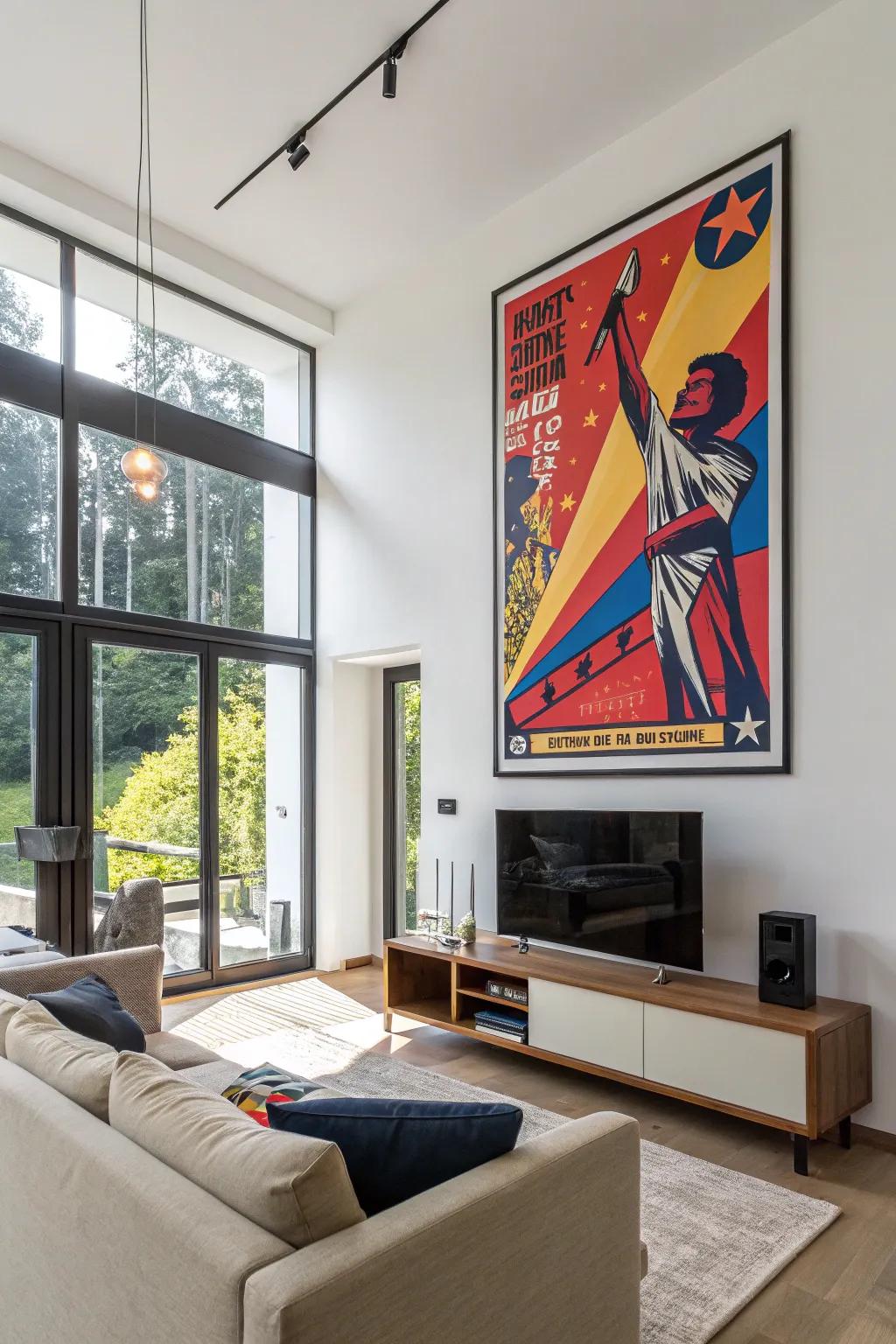 A striking non-figurative piece invigorating the room.