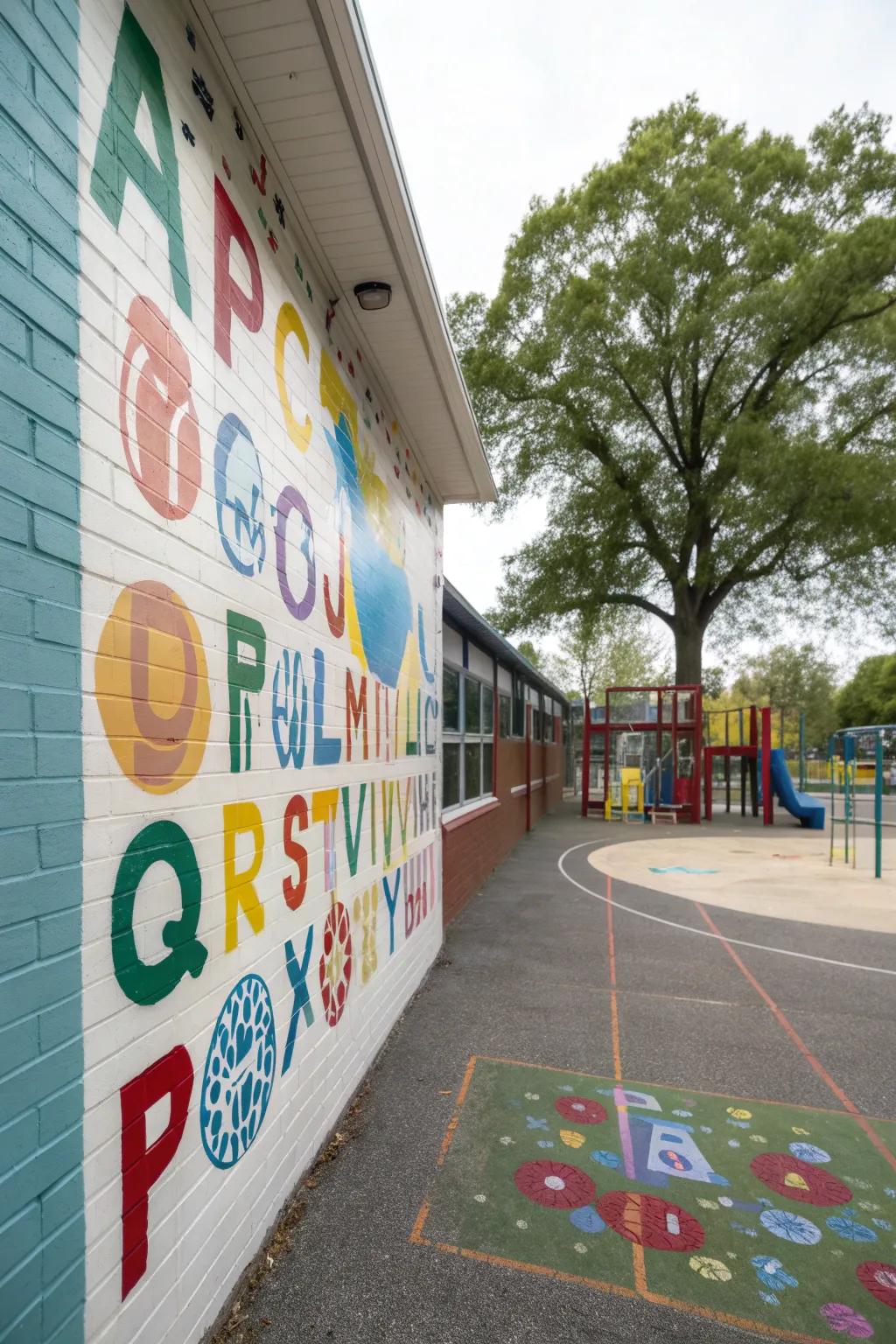Educational components featured in a school wall mural