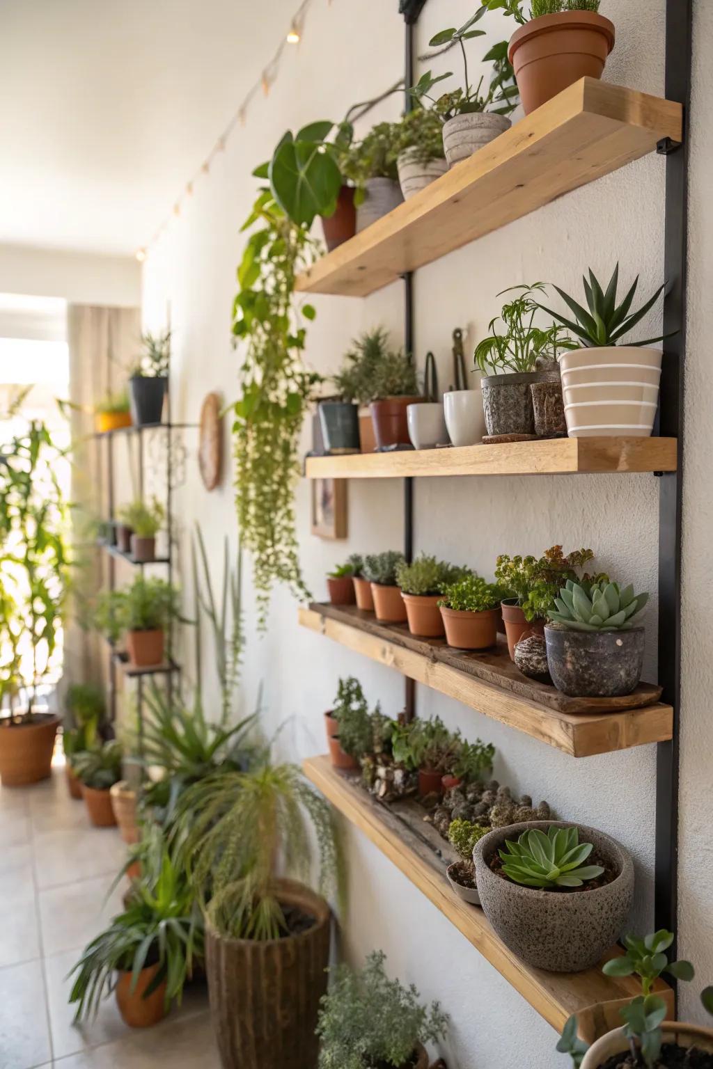 Infuse your interior with the serenity of plant-accented shelves.