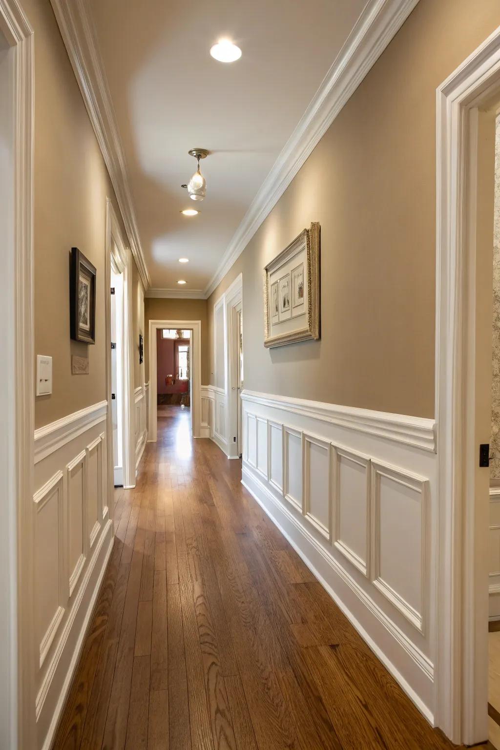 Mid-wall rail trim offers a fashionable and useful option for entryways.