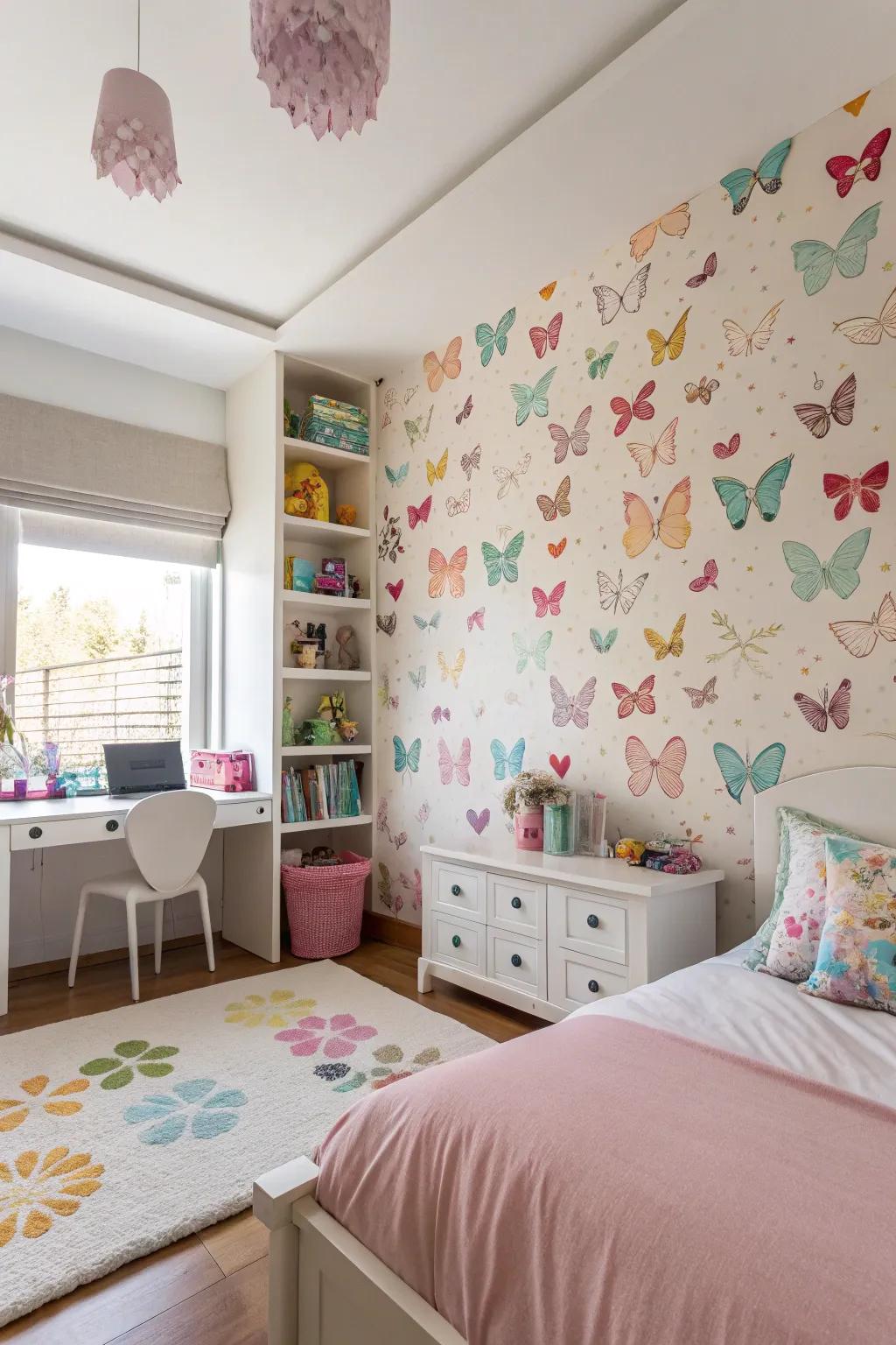 Butterflies infuse a whimsical and cheerful element into a girl's sanctuary.