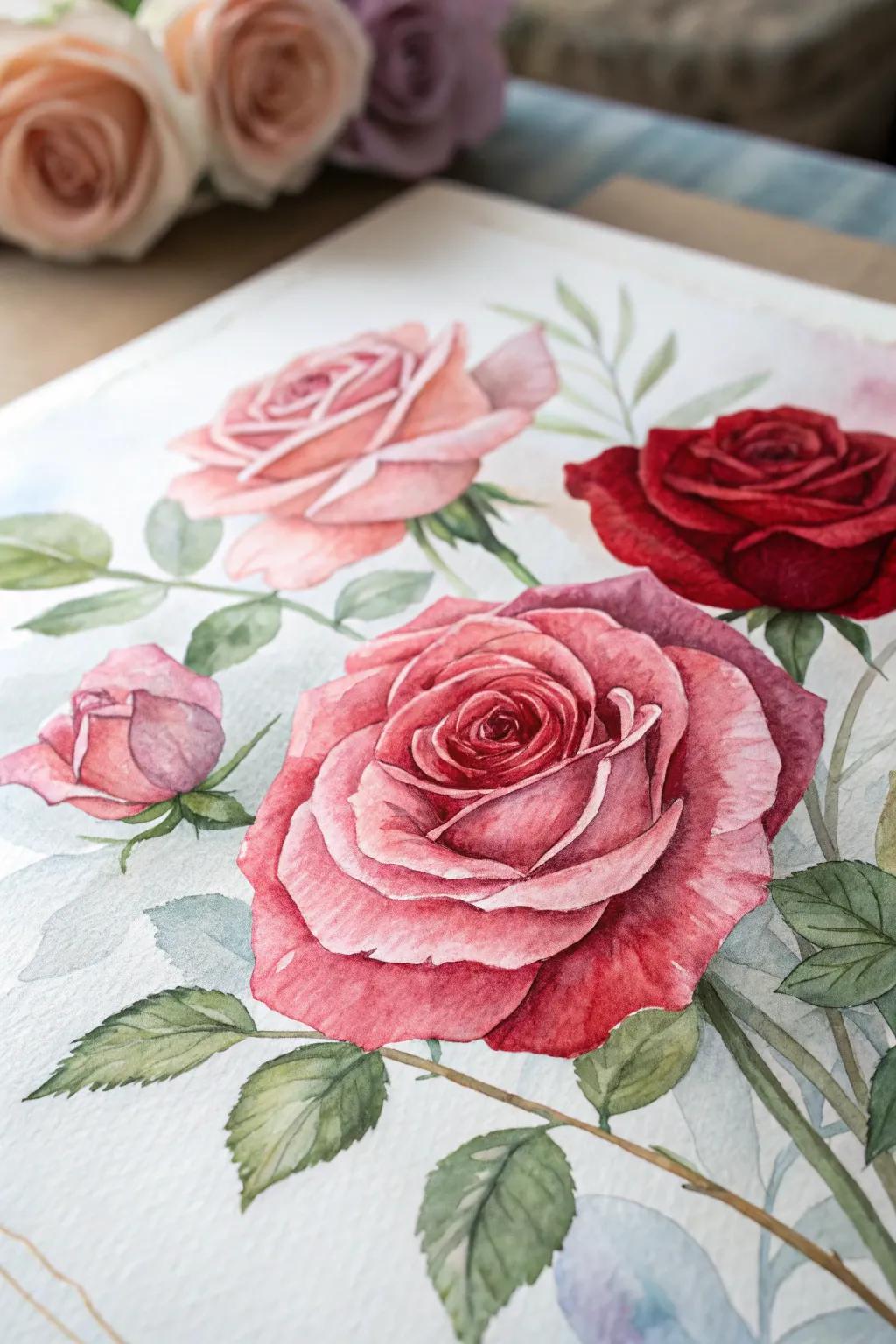 Romantic watercolor roses that impart an air of refinement and allure.