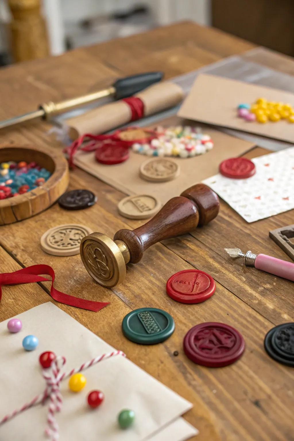 A variety of wax imprints, showing the many color options for your creative projects.