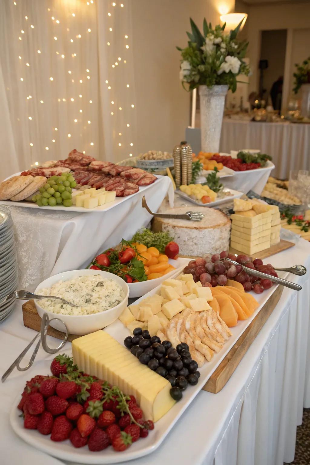 A luxurious buffet setup for a wedding breakfast, providing an array of delectable choices.