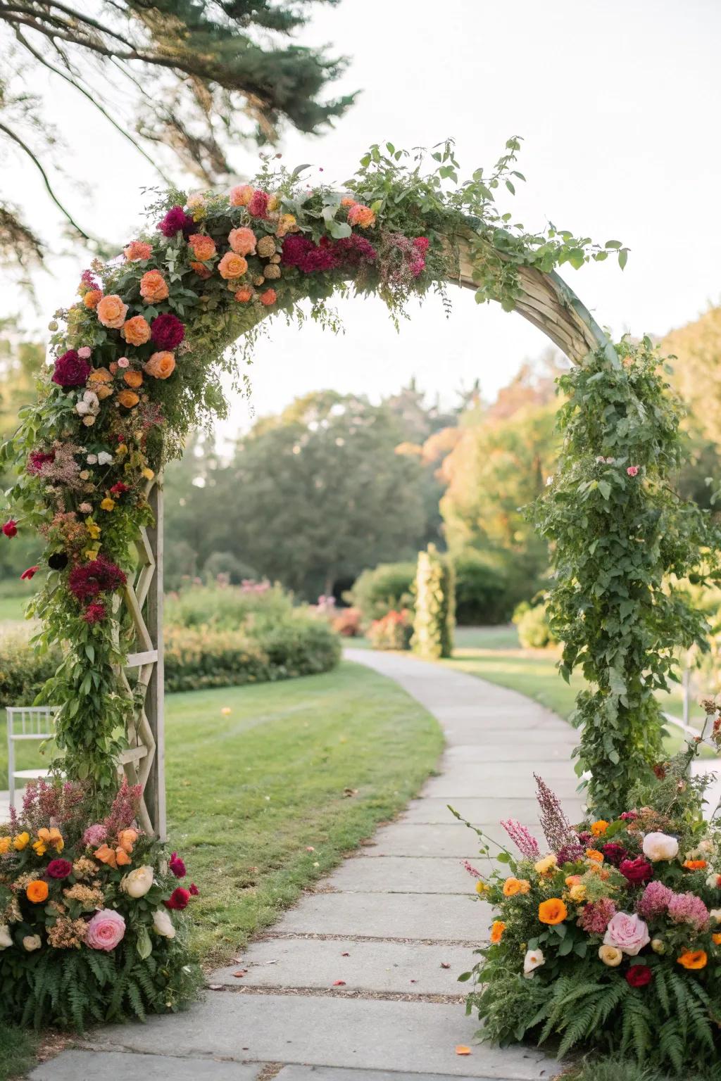 A striking floral portal ideal for wedding festivities.