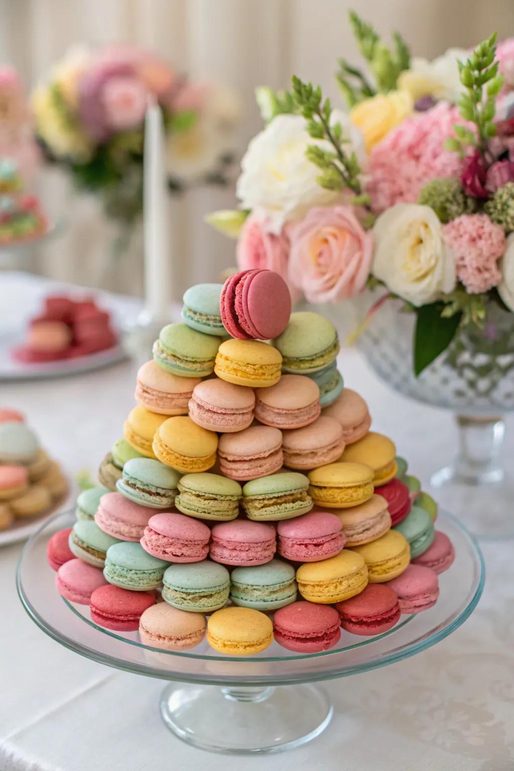 An elegant sugar disc pyramid, adding a touch of class to the dessert selection.