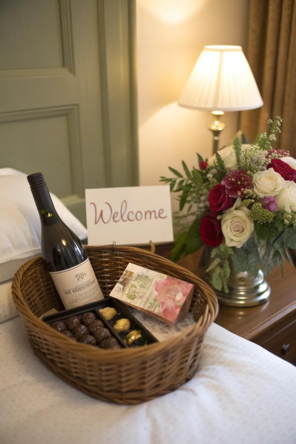A personalized message enhances the welcoming basket with a sincere touch.