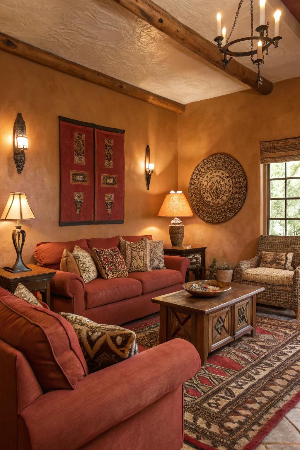 Earthy hues bring comfort and warmth to your Western-themed living room.