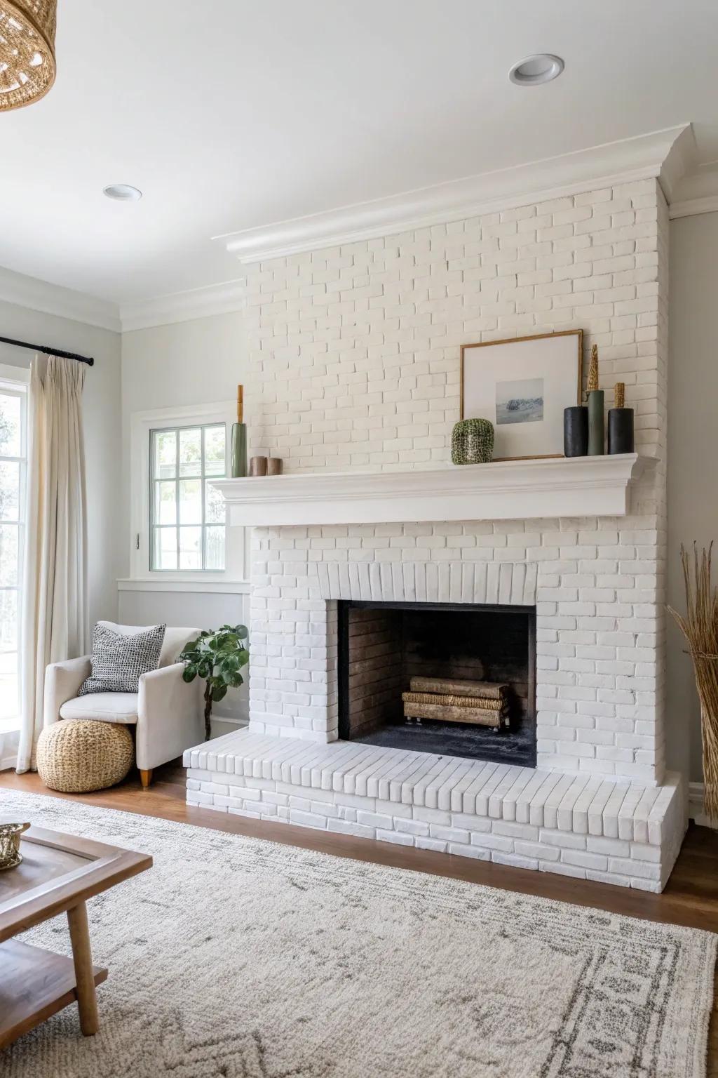 Minimalist decoration enhances the pure lines of the white brick.