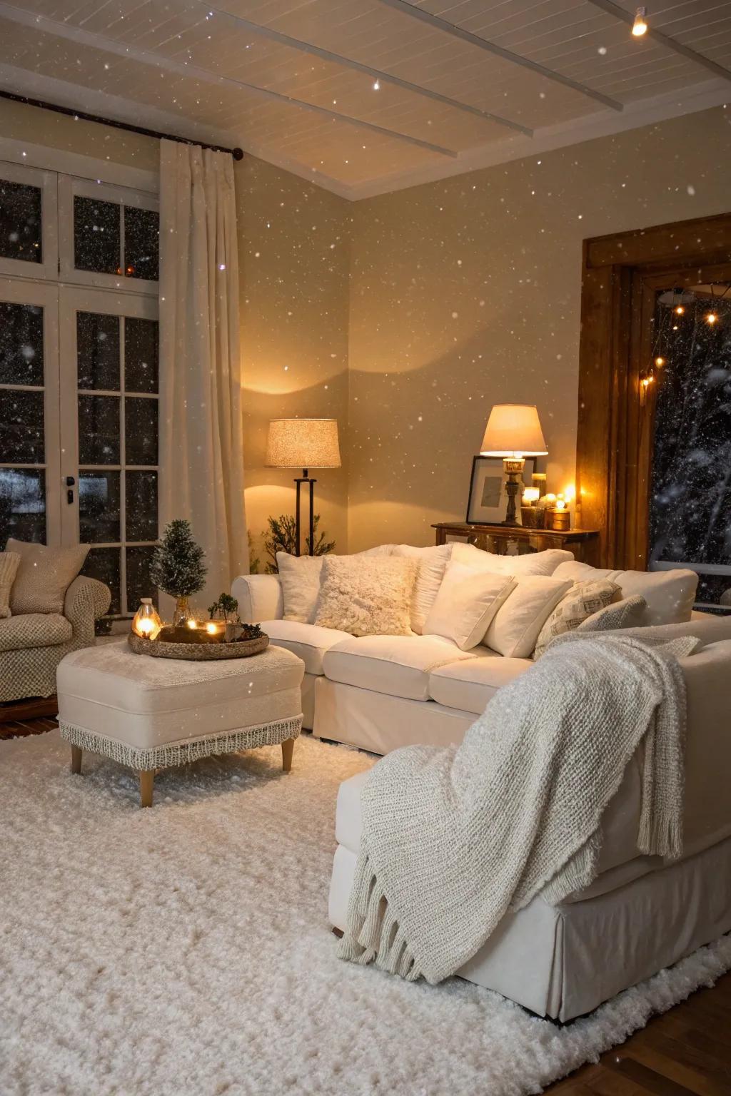Make a snowy getaway using ivory details.