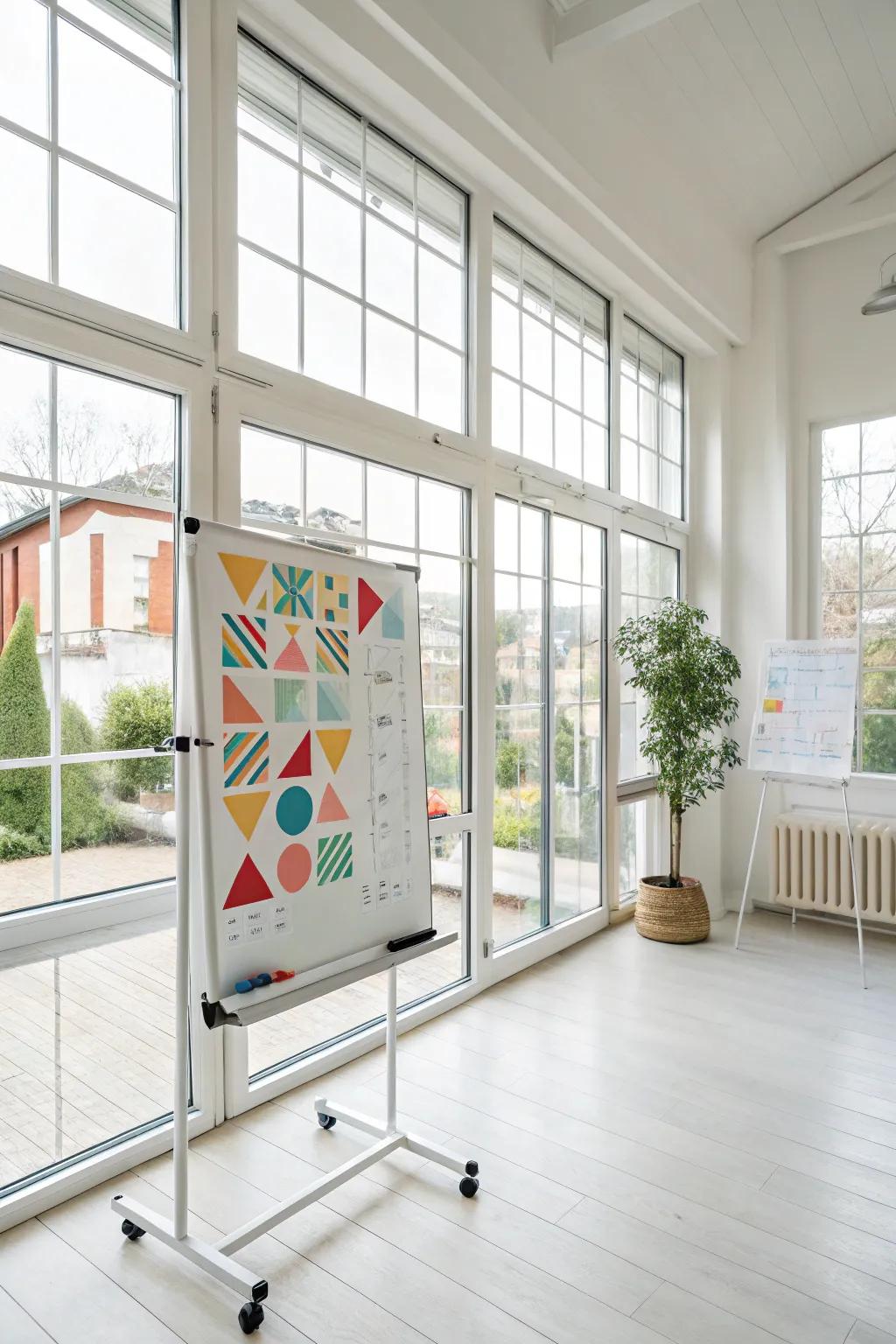 Geometric patterns give this whiteboard a modern and stylish edge.
