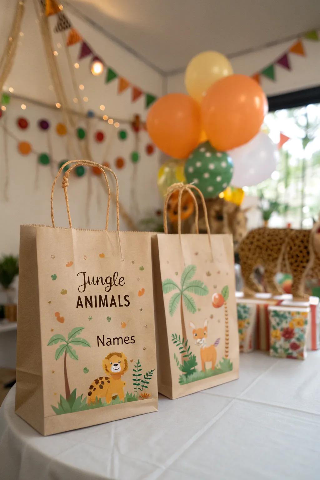 Personalized safari totes prepared for young adventurers.