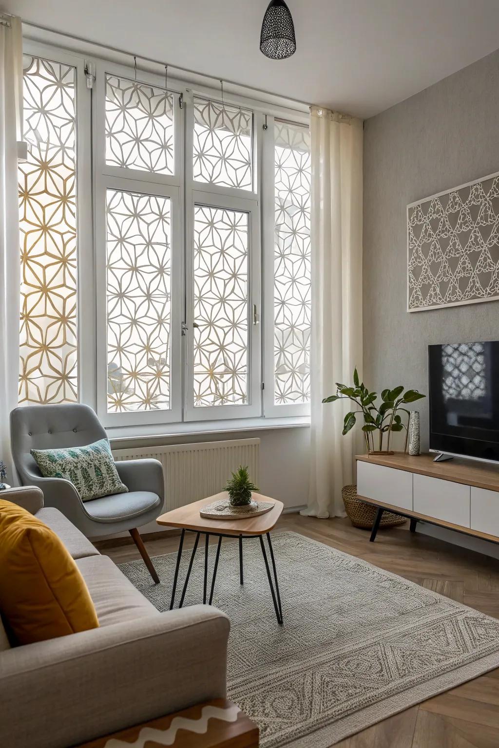 Ornamental window coverings add a special touch to window privacy.