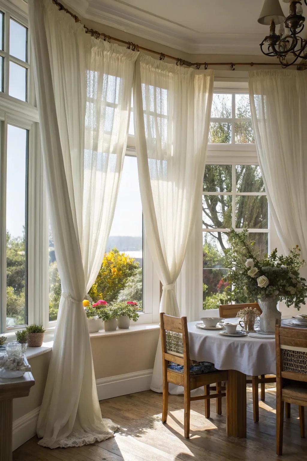 Sheer window coverings offer elegance and privacy.
