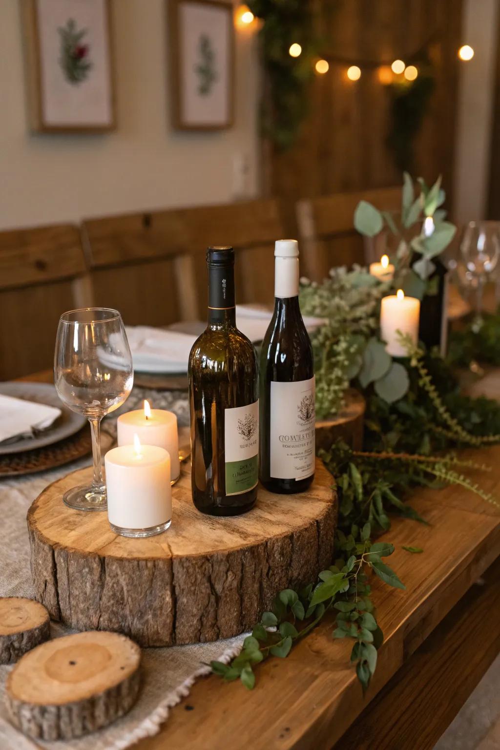 Earthy wood details introduce a sense of coziness and appeal to your wine table.