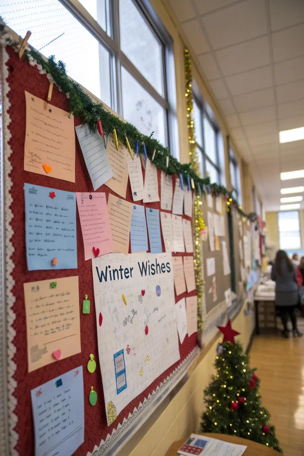 Students' winter wishes make for an engaging and heartwarming bulletin board.