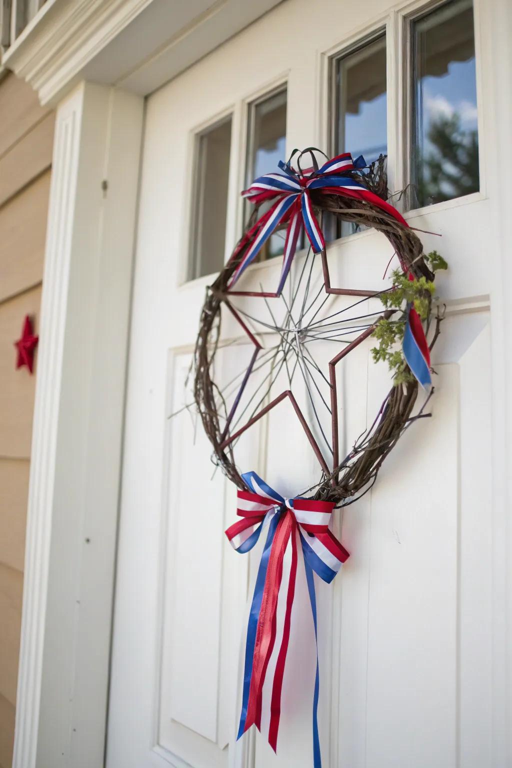 Celebrate beautifully with a stars and stripes ribbon star wreath.