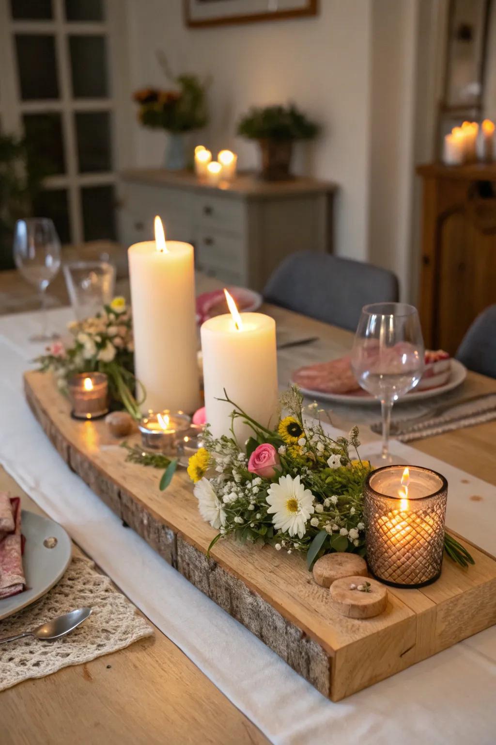 Refine your dining setting with a raw-edged plank centerpiece.