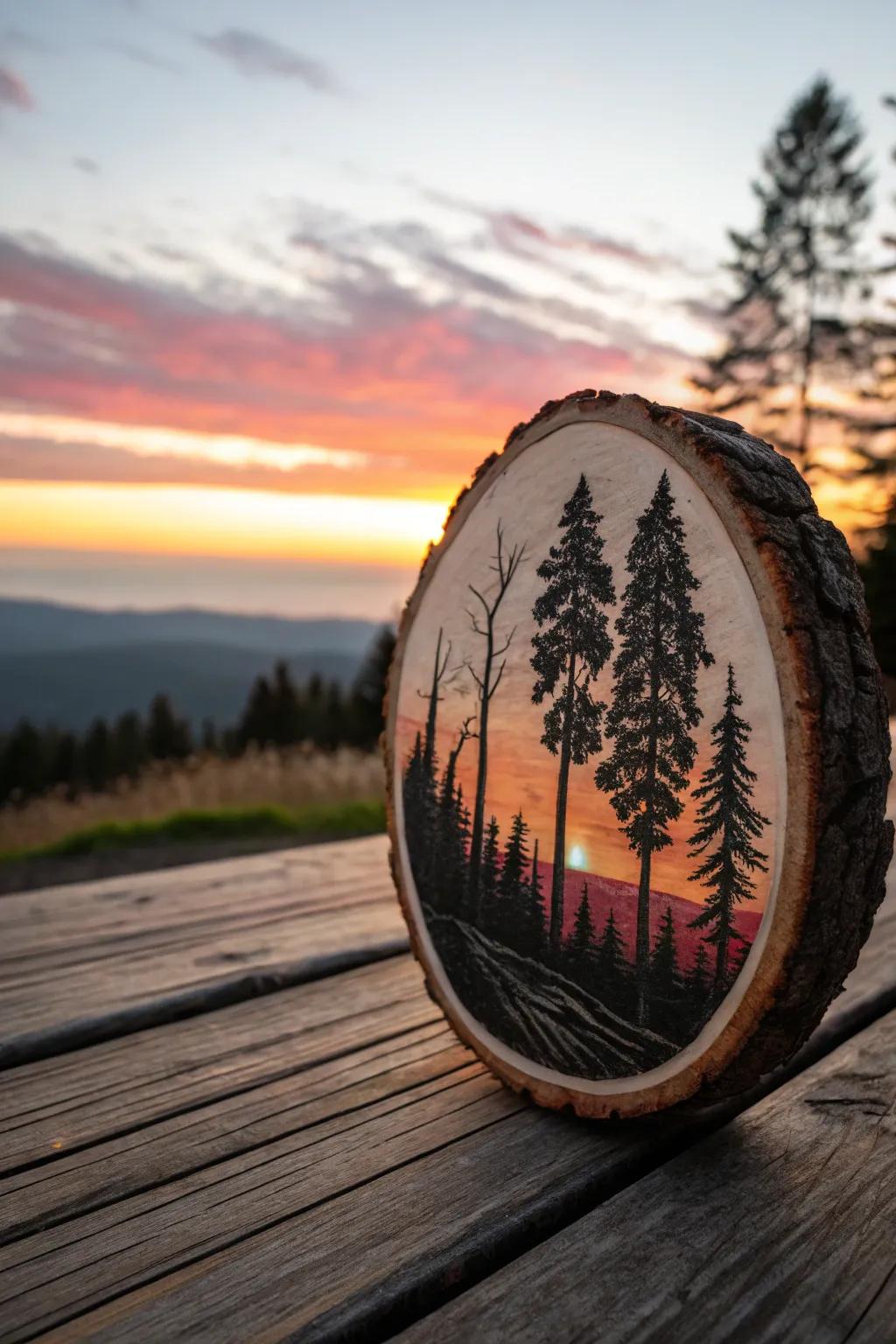 Capture the essence of nature with forest-themed wood circle paintings.